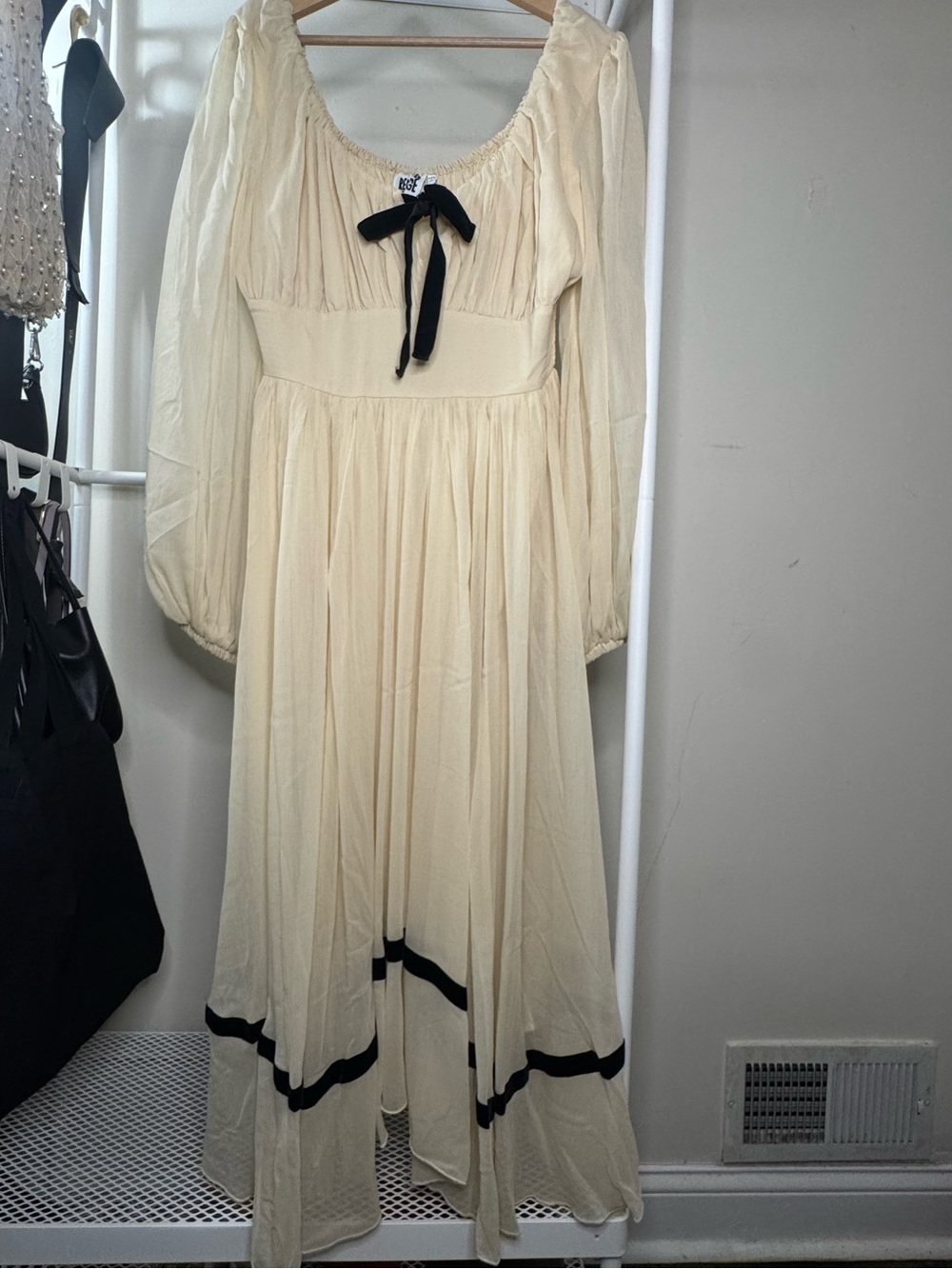 Reclaimed Vintage Cream Maxi Dress with Black Trim